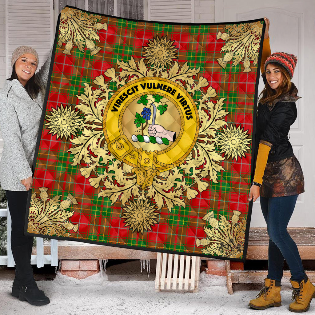 Burnett Ancient Tartan Crest Premium Quilt - Gold Thistle Style