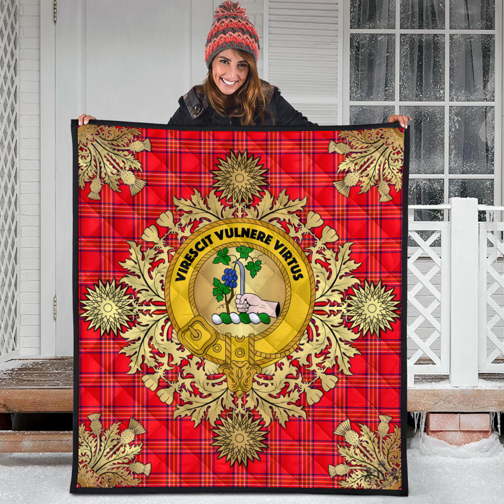 Burnett Modern Tartan Crest Premium Quilt - Gold Thistle Style