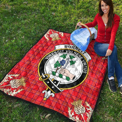 Burnett Modern Tartan Crest Premium Quilt - Gold Thistle Style