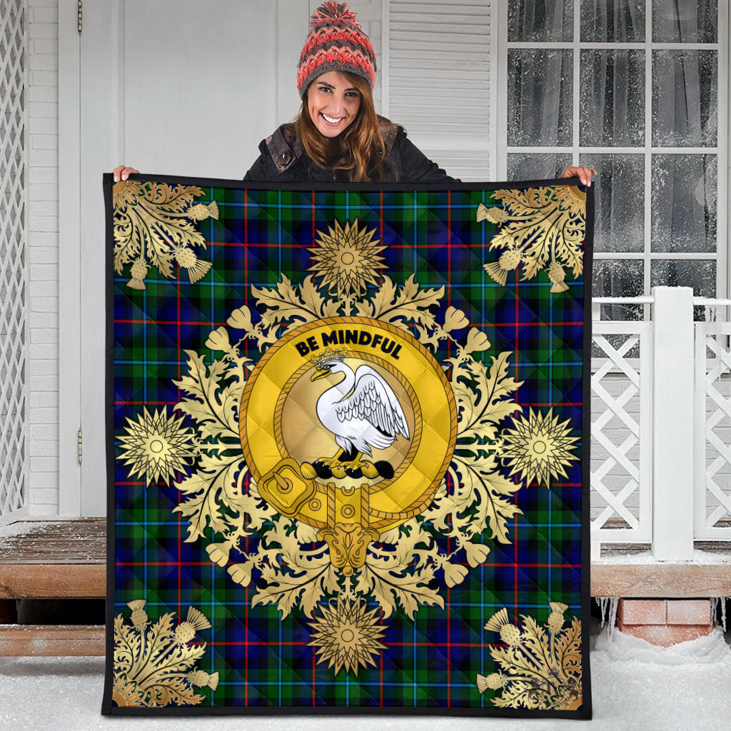 Calder Modern Tartan Crest Premium Quilt - Gold Thistle Style