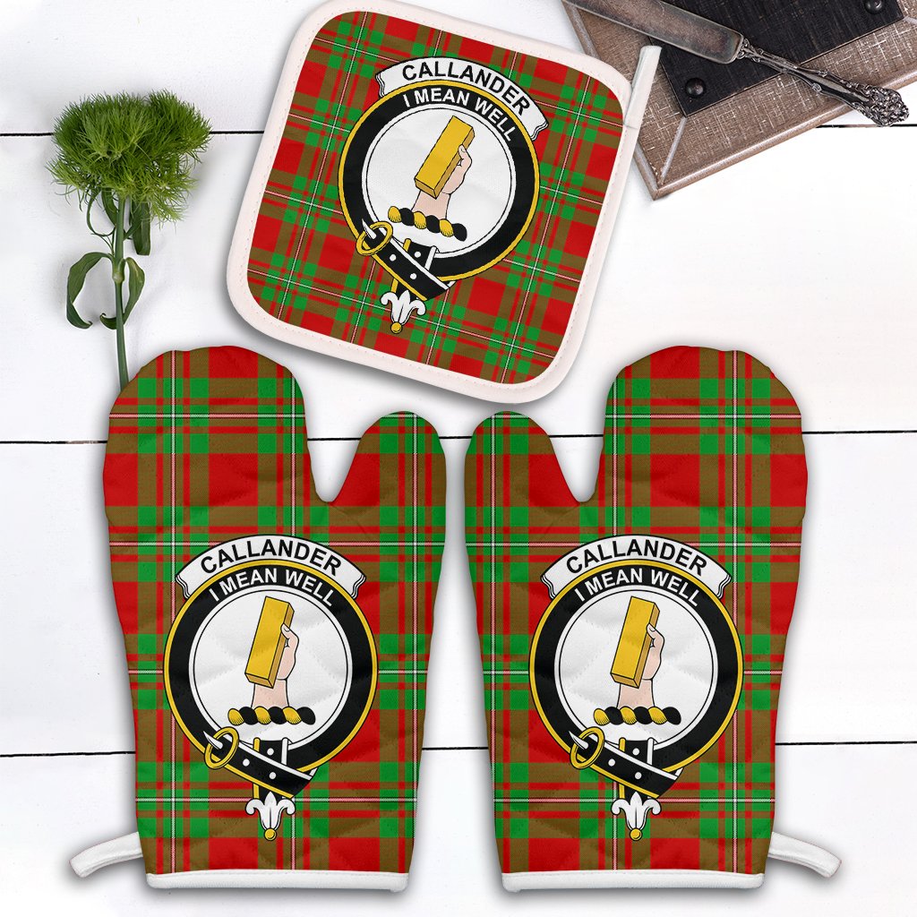 Callander Modern Tartan Crest Oven Mitt And Pot Holder (2 Oven Mitts + 1 Pot Holder)