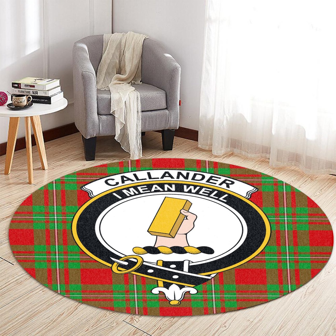 Callander Modern Tartan Crest Round Rug