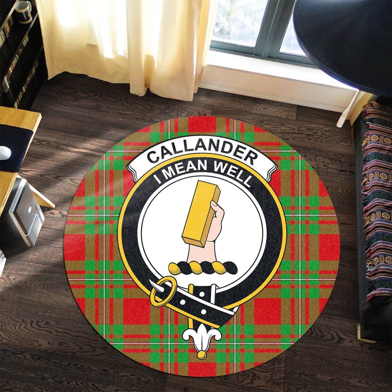 Callander Modern Tartan Crest Round Rug