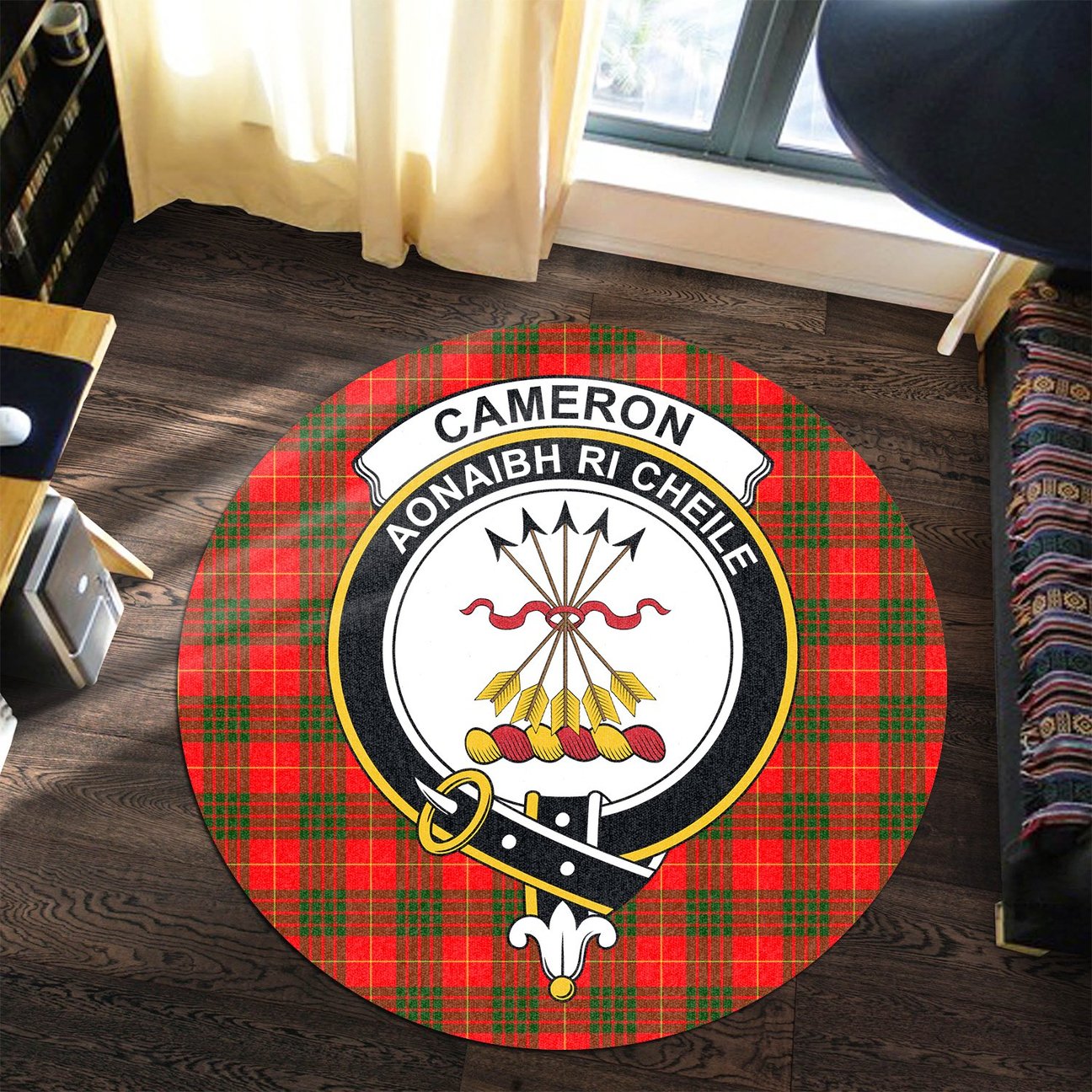 Cameron Modern Tartan Crest Round Rug