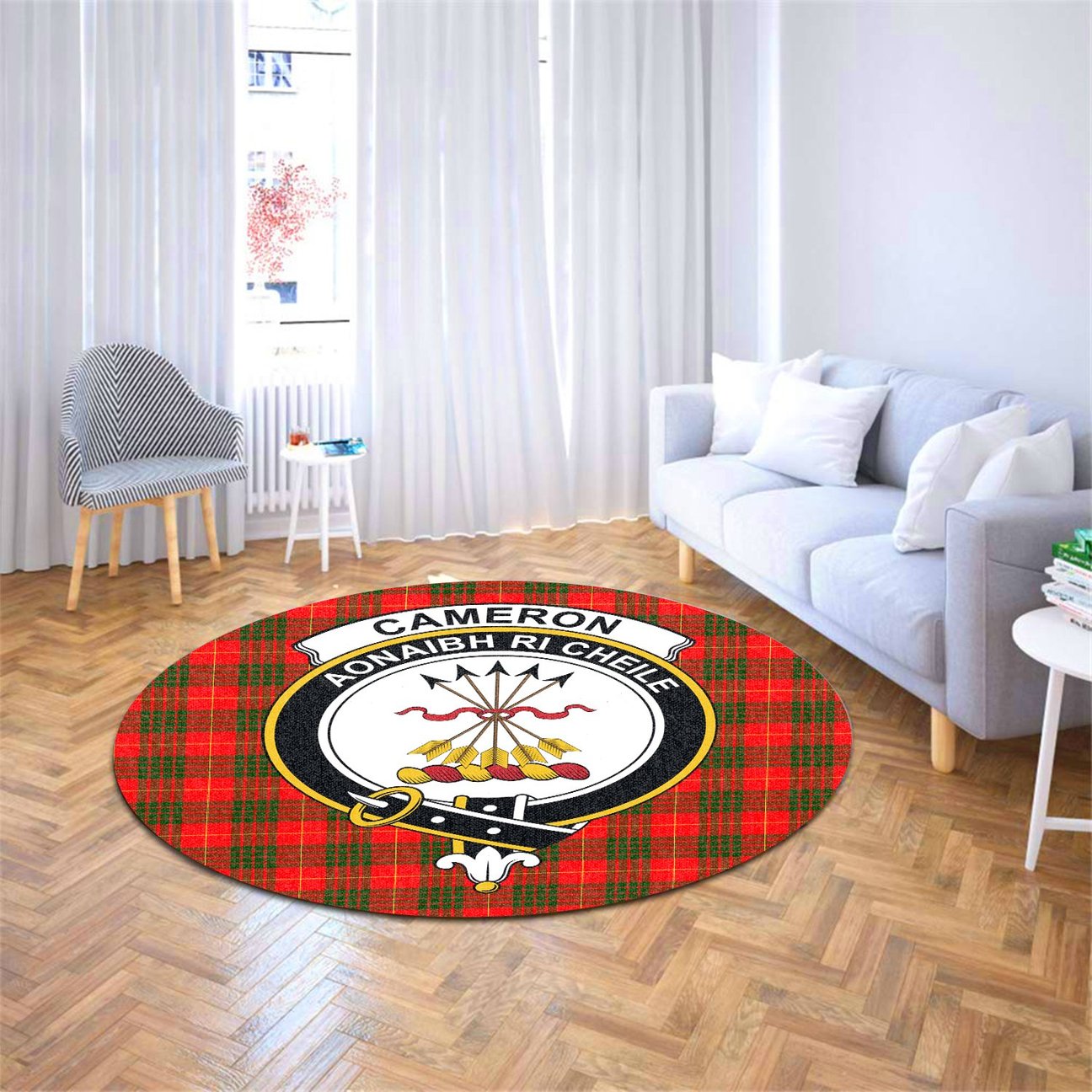 Cameron Modern Tartan Crest Round Rug