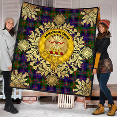 Cameron of Erracht Modern Tartan Crest Premium Quilt - Gold Thistle Style