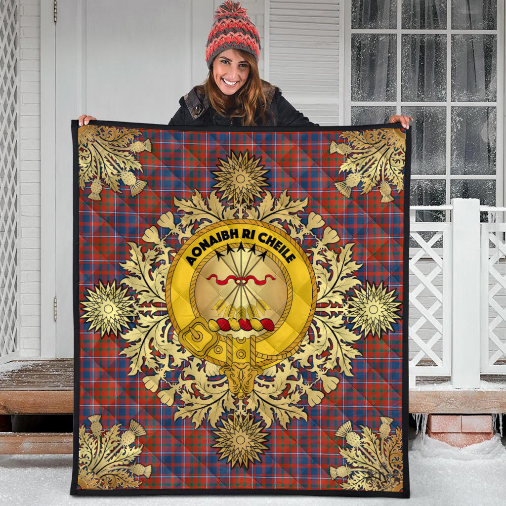 Cameron of Lochiel Ancient Tartan Crest Premium Quilt - Gold Thistle Style