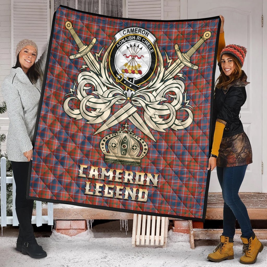Cameron of Lochiel Ancient Tartan Crest Legend Gold Royal Premium Quilt