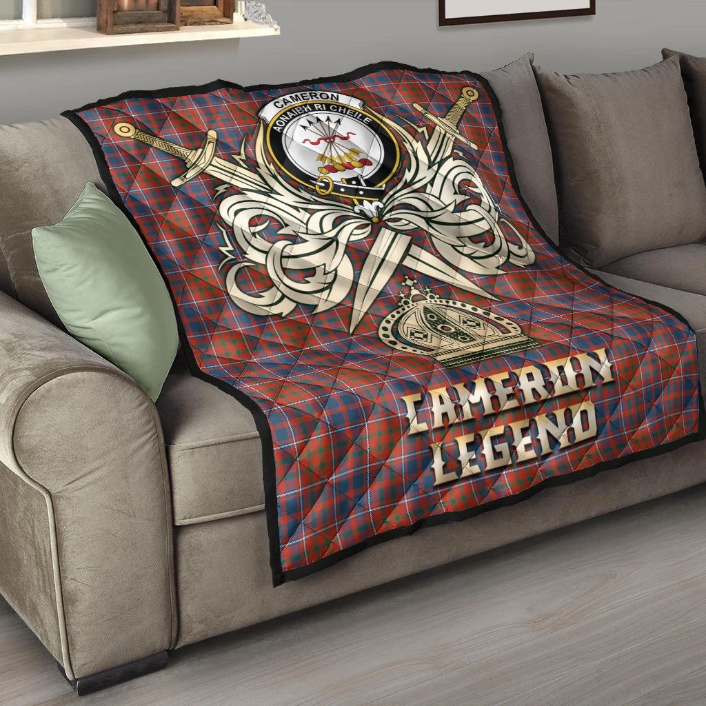 Cameron of Lochiel Ancient Tartan Crest Legend Gold Royal Premium Quilt