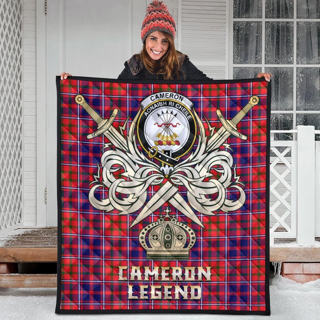 Cameron of Lochiel Modern Tartan Crest Legend Gold Royal Premium Quilt