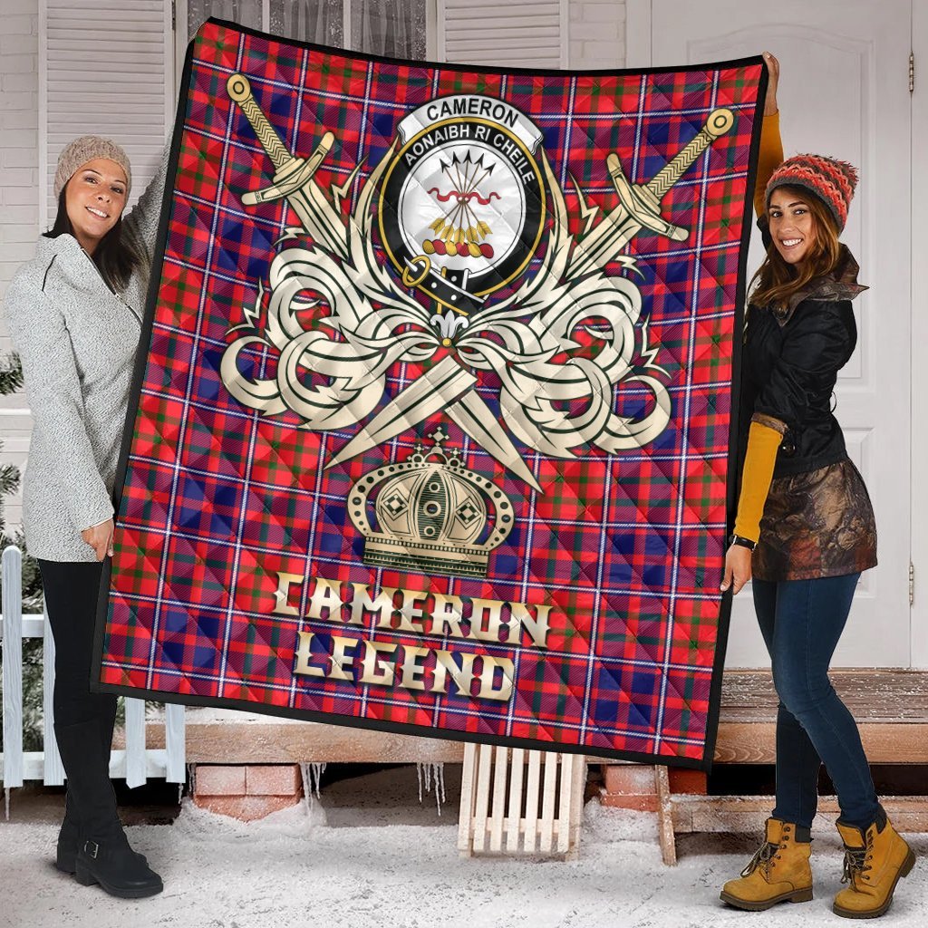 Cameron of Lochiel Modern Tartan Crest Legend Gold Royal Premium Quilt