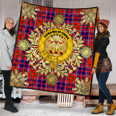 Cameron of Lochiel Modern Tartan Crest Premium Quilt - Gold Thistle Style