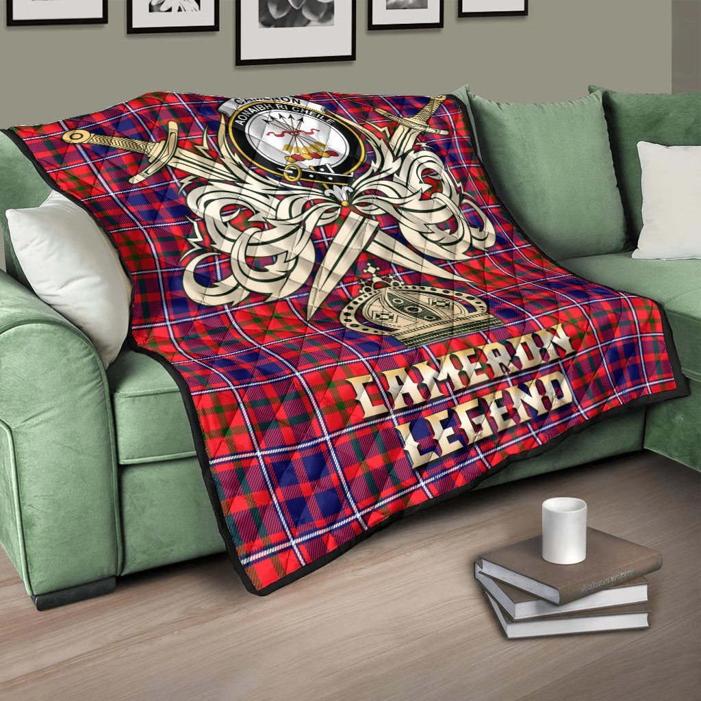 Cameron of Lochiel Modern Tartan Crest Legend Gold Royal Premium Quilt