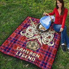 Cameron of Lochiel Modern Tartan Crest Legend Gold Royal Premium Quilt