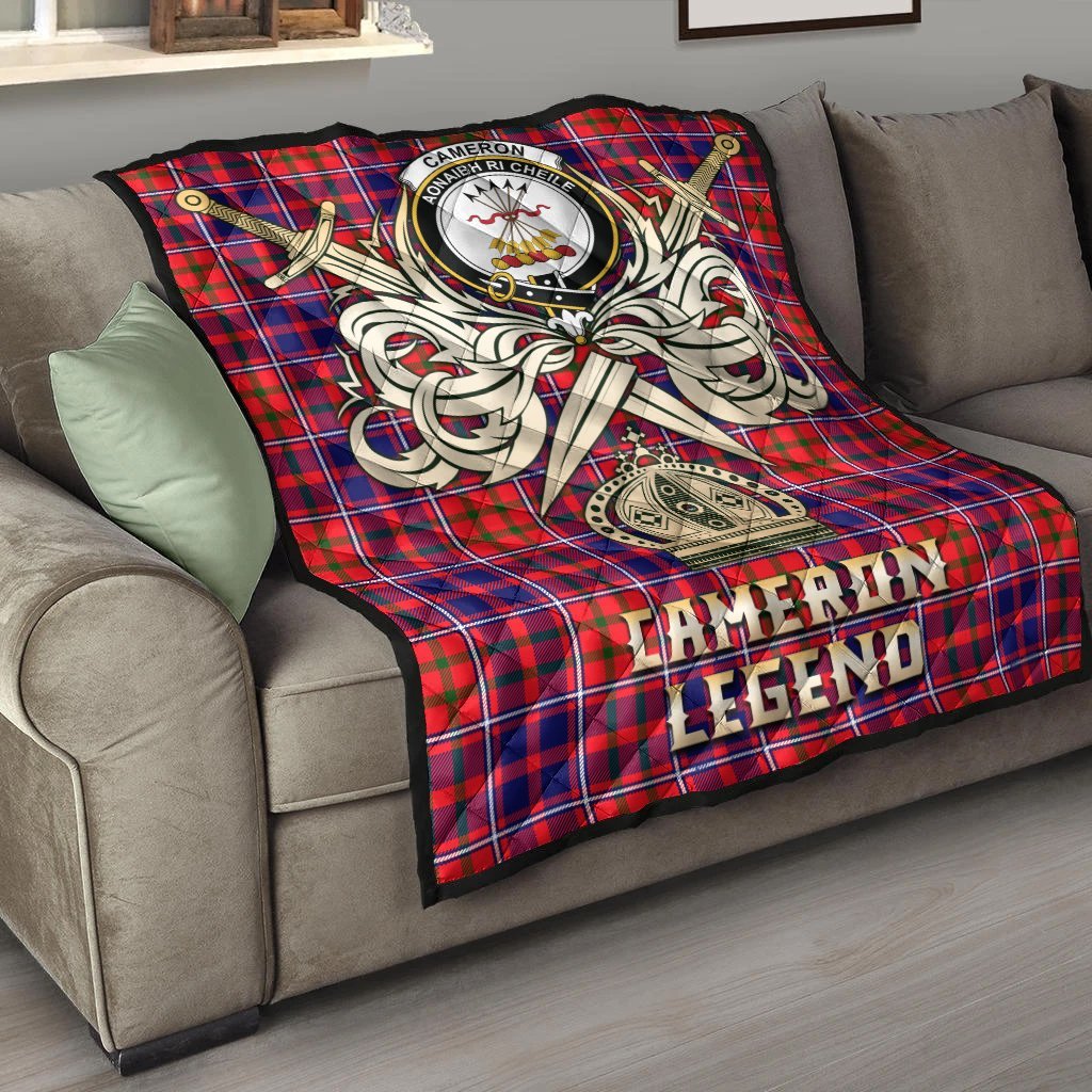 Cameron of Lochiel Modern Tartan Crest Legend Gold Royal Premium Quilt