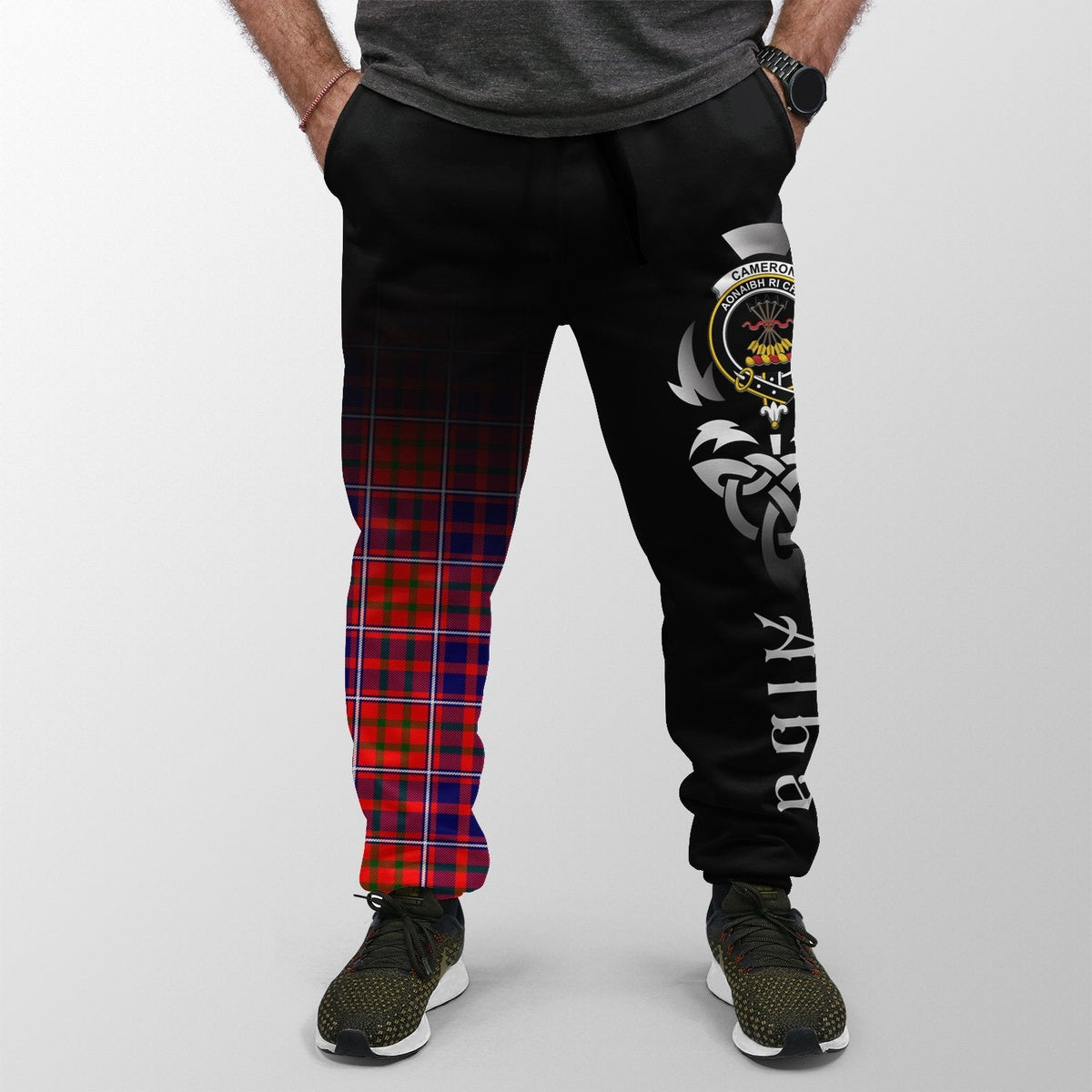 Cameron Of Lochiel Modern Tartan Crest Jogger Sweatpants - Alba Celtic Style