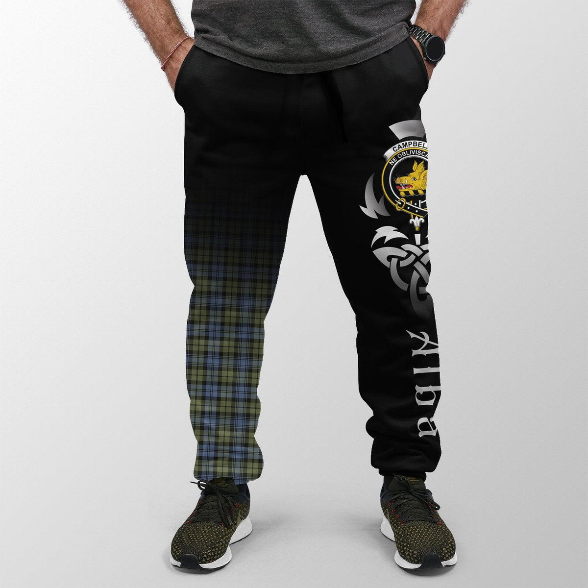 Campbell Faded Tartan Crest Jogger Sweatpants - Alba Celtic Style