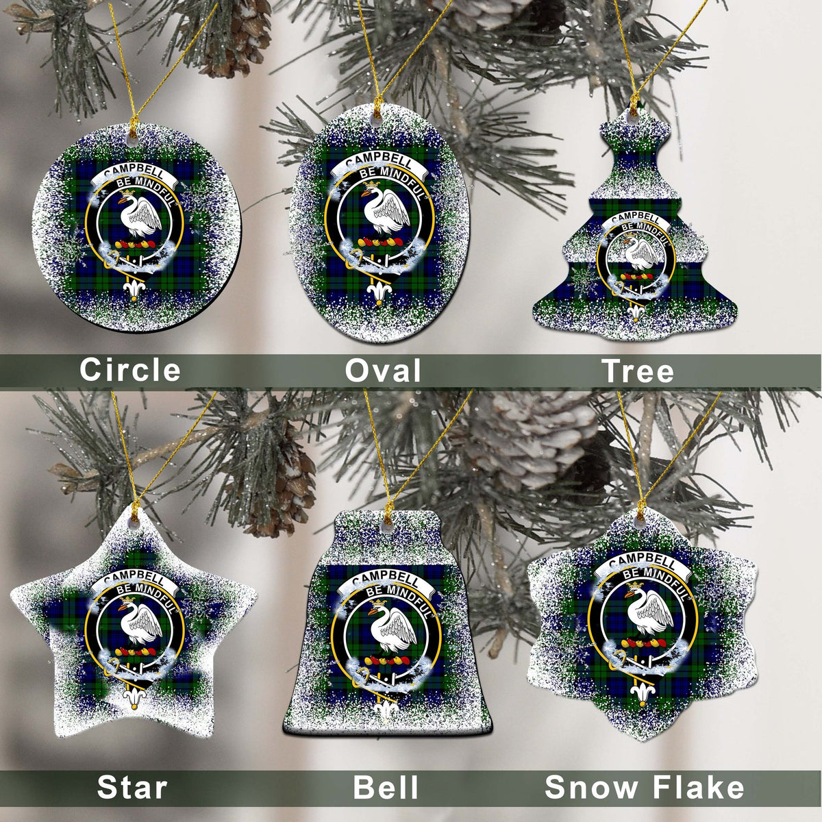 Campbell Tartan Christmas Ceramic Ornament - Snow Style