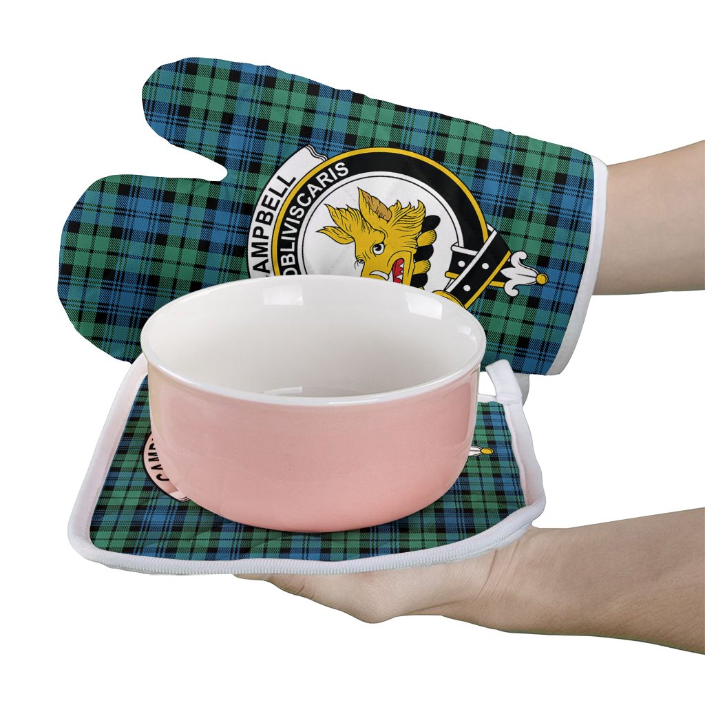 Campbell Ancient 01 Tartan Crest Oven Mitt And Pot Holder (2 Oven Mitts + 1 Pot Holder)