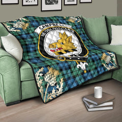 Campbell Ancient 01 Tartan Crest Premium Quilt - Gold Thistle Style