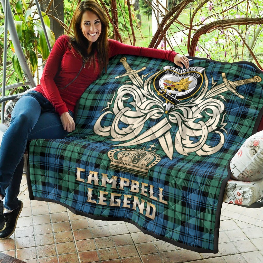Campbell Ancient 01 Tartan Crest Legend Gold Royal Premium Quilt