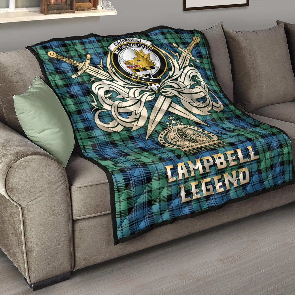 Campbell Ancient 01 Tartan Crest Legend Gold Royal Premium Quilt