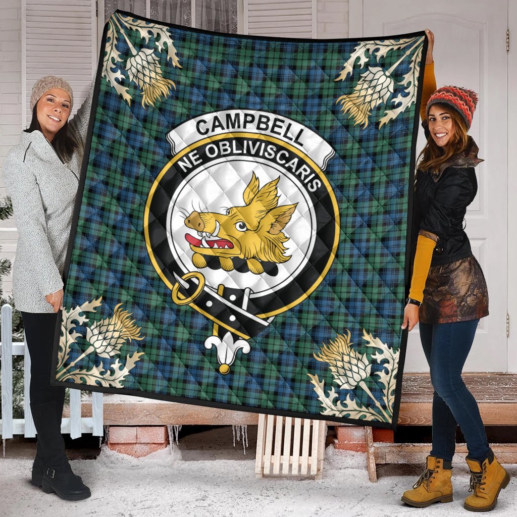 Campbell Ancient 02 Tartan Crest Premium Quilt - Gold Thistle Style