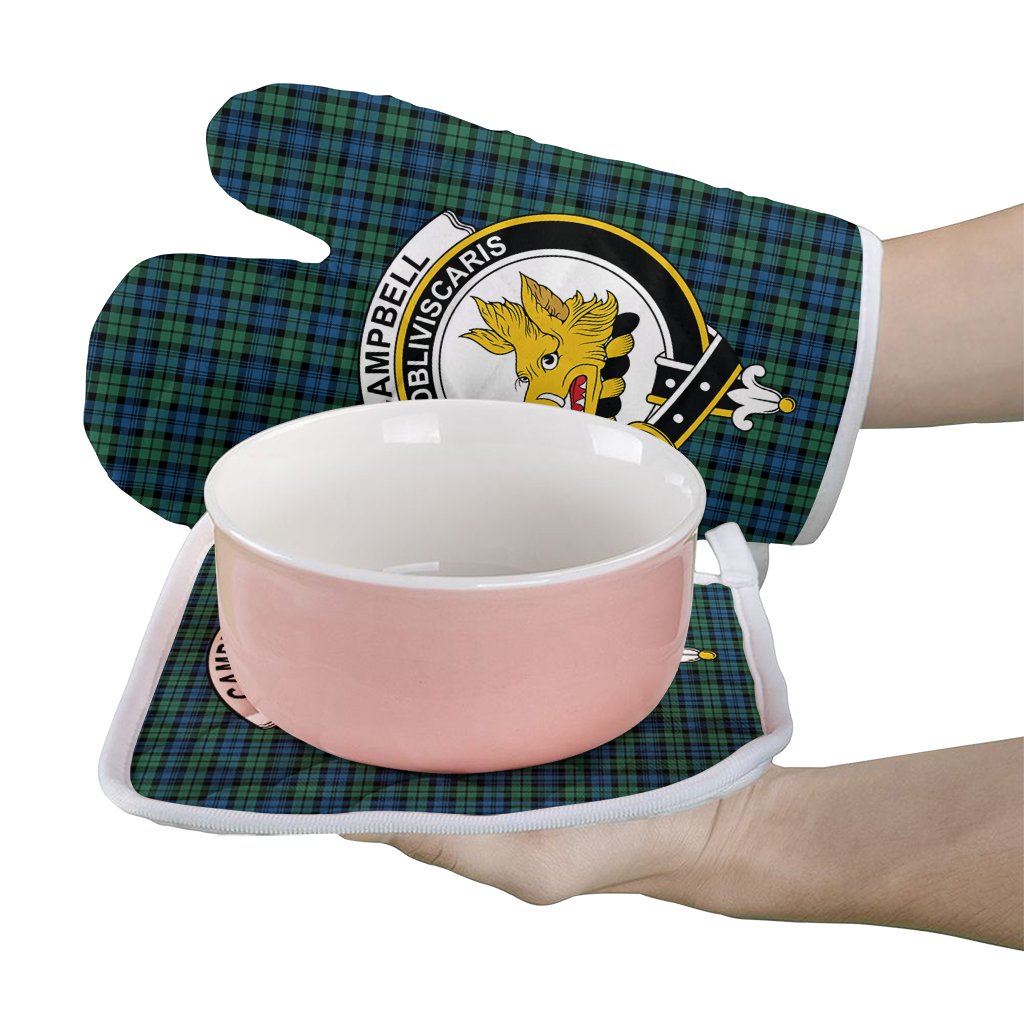 Campbell Ancient 02 Tartan Crest Oven Mitt And Pot Holder (2 Oven Mitts + 1 Pot Holder)