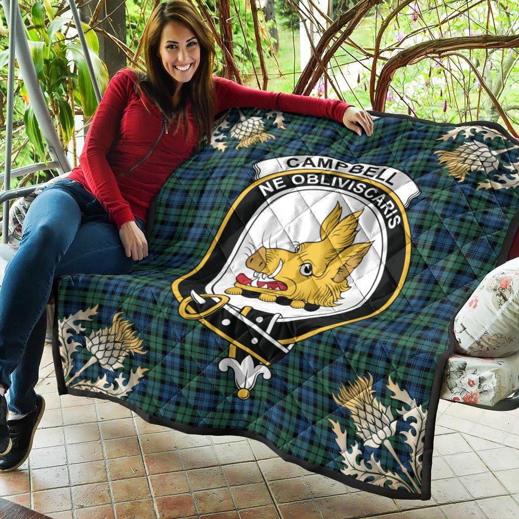 Campbell Ancient 02 Tartan Crest Premium Quilt - Gold Thistle Style