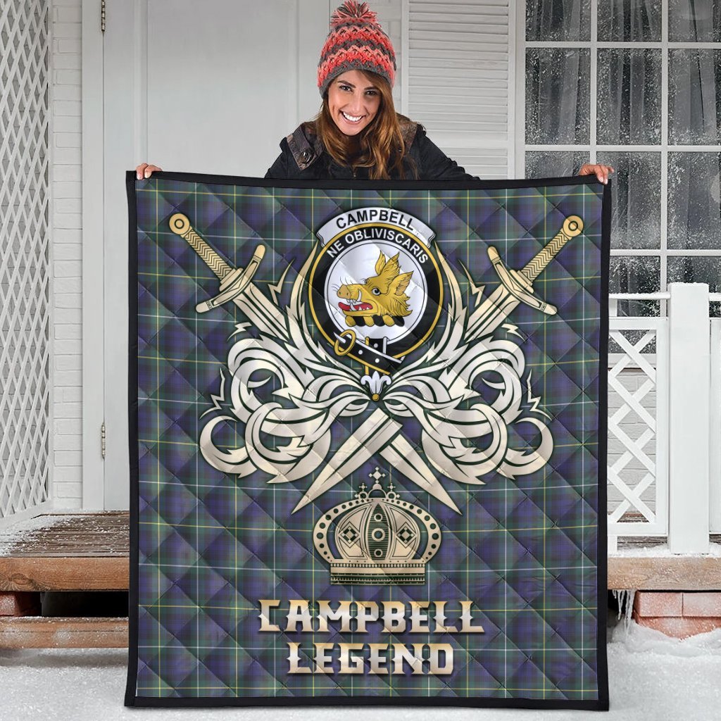 Campbell Argyll Modern Tartan Crest Legend Gold Royal Premium Quilt
