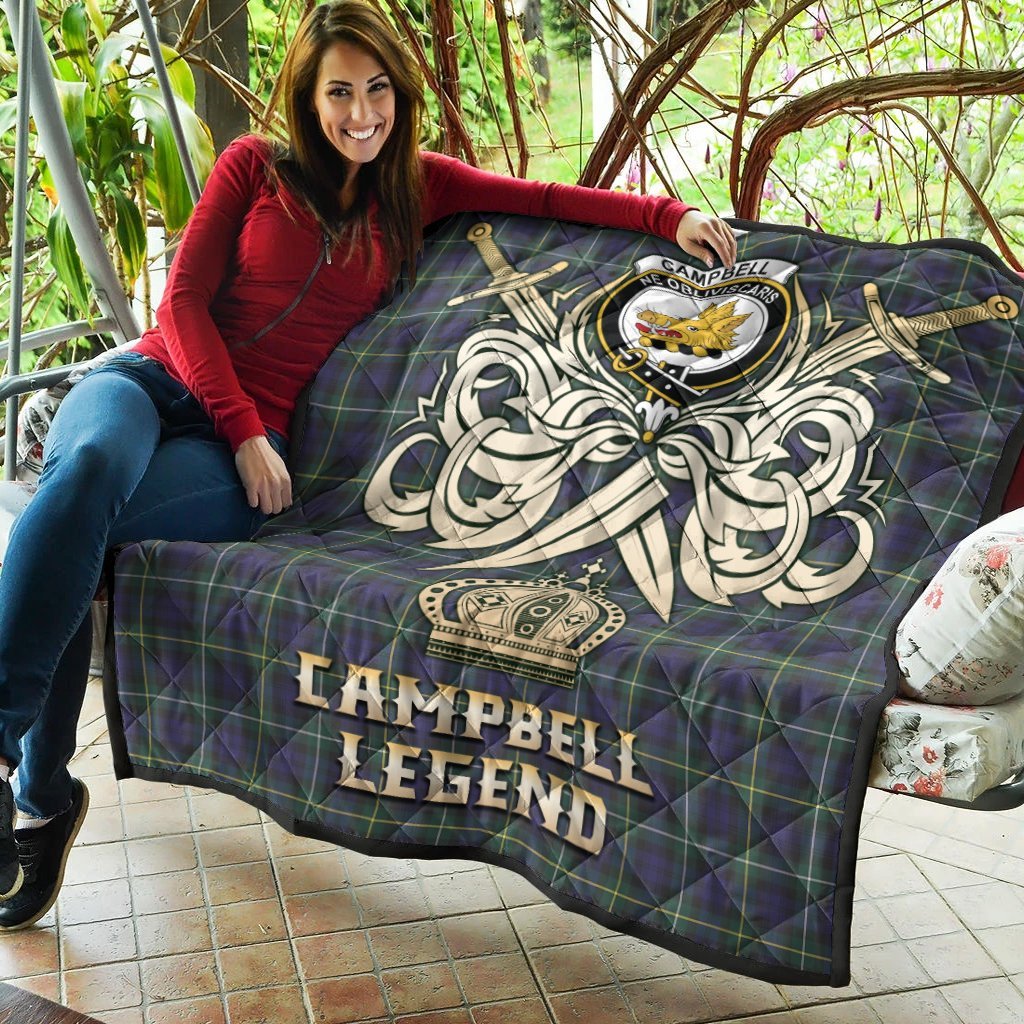Campbell Argyll Modern Tartan Crest Legend Gold Royal Premium Quilt