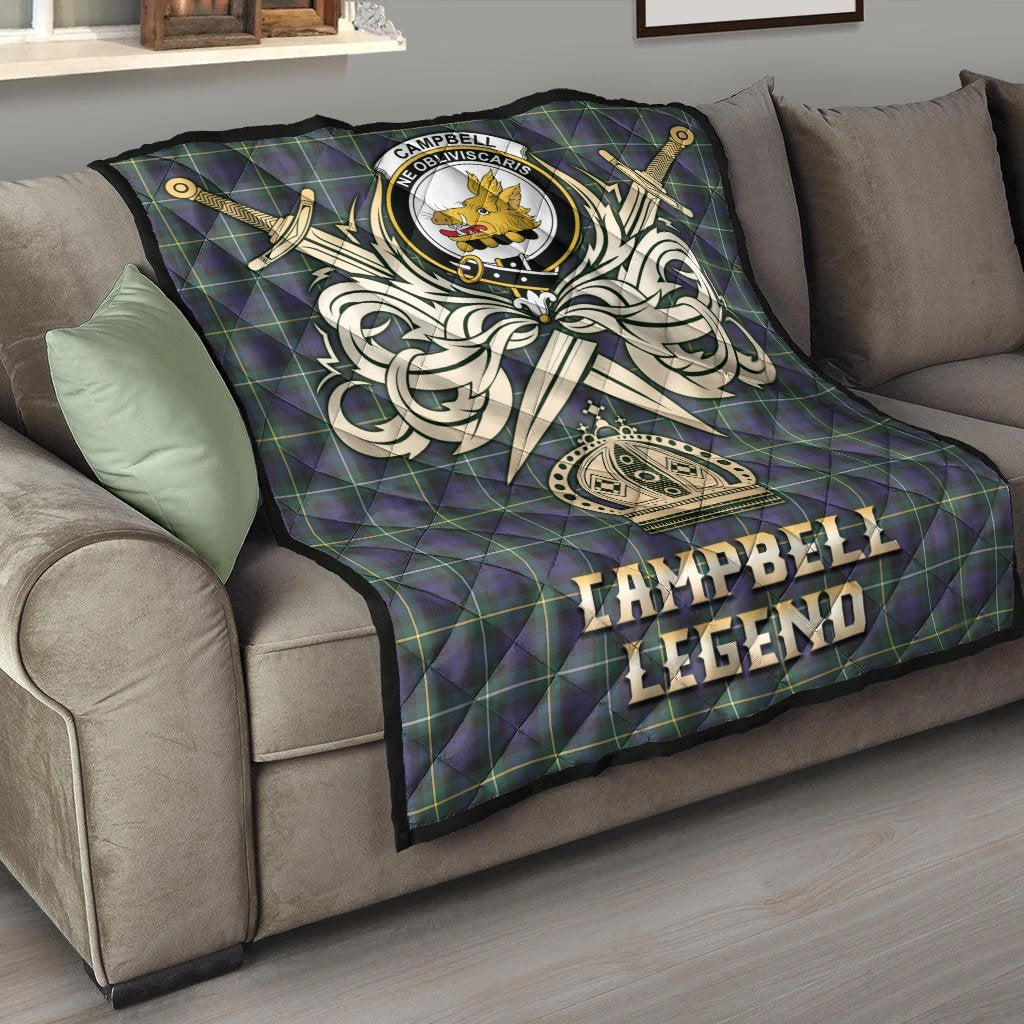 Campbell Argyll Modern Tartan Crest Legend Gold Royal Premium Quilt