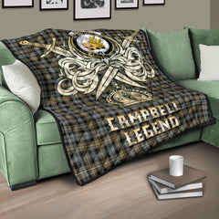 Campbell Argyll Weathered Tartan Crest Legend Gold Royal Premium Quilt