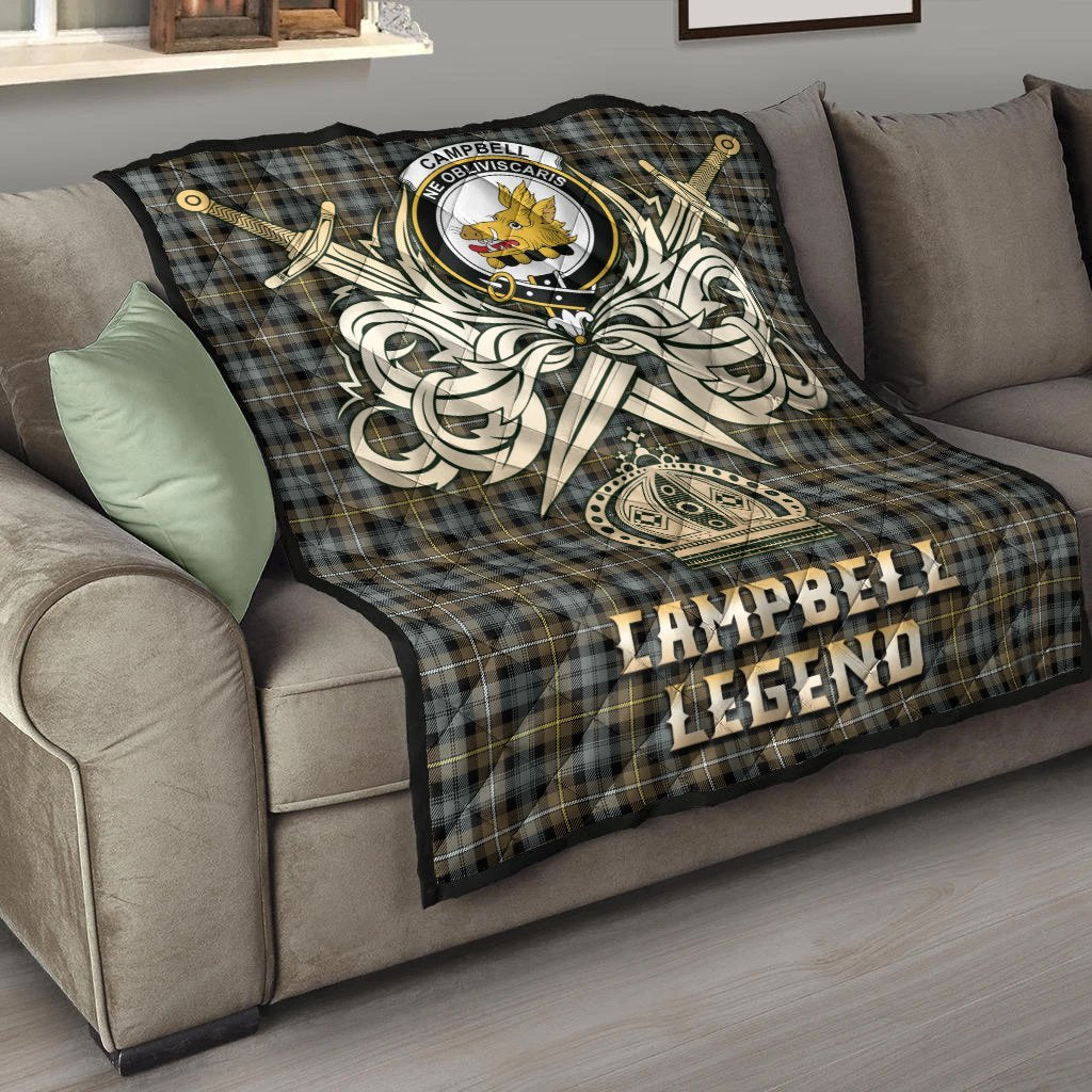 Campbell Argyll Weathered Tartan Crest Legend Gold Royal Premium Quilt