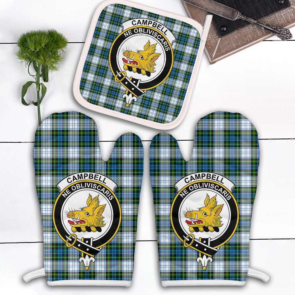 Campbell Dress Tartan Crest Oven Mitt And Pot Holder (2 Oven Mitts + 1 Pot Holder)