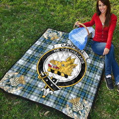 Campbell Dress Ancient Tartan Crest Premium Quilt - Gold Thistle Style