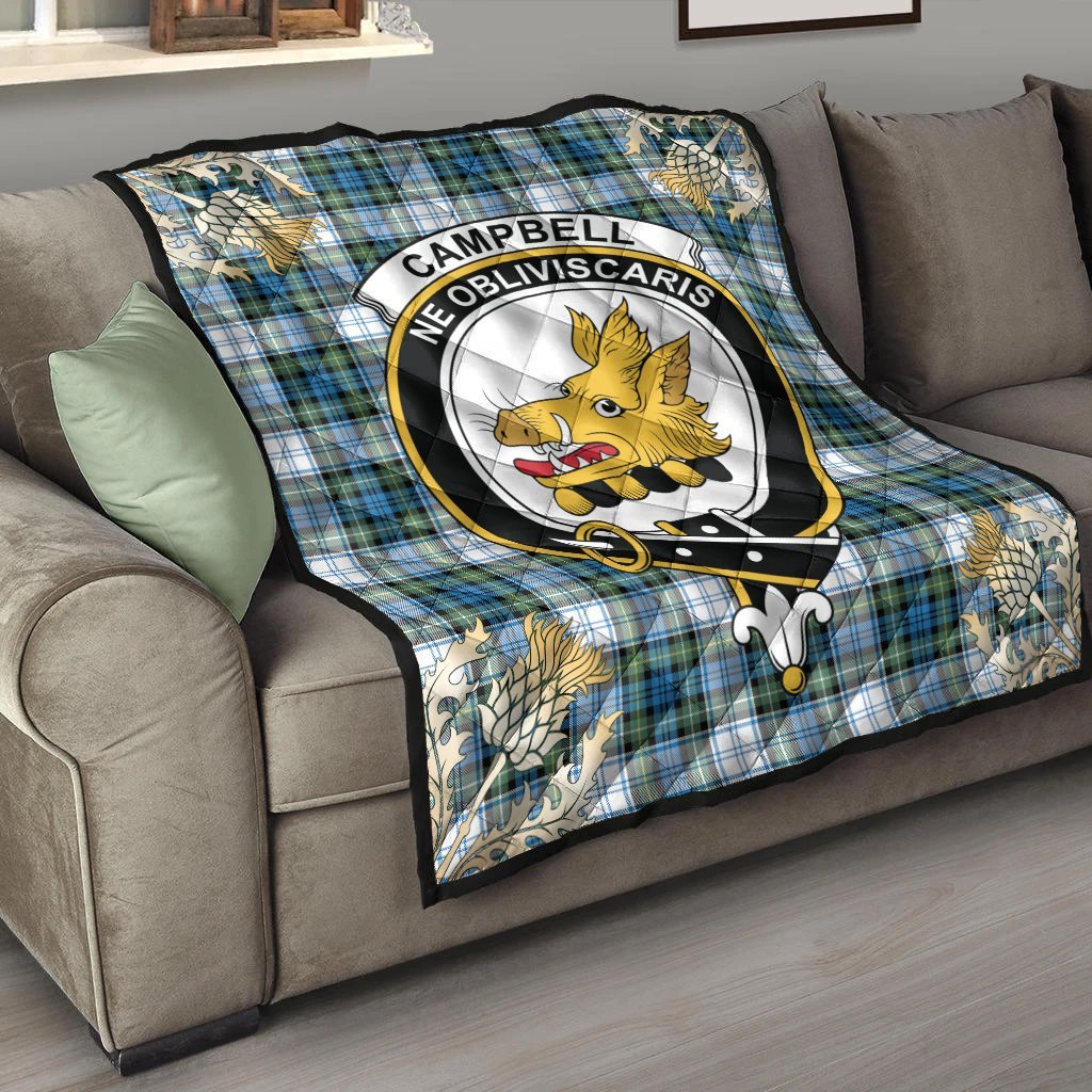 Campbell Dress Ancient Tartan Crest Premium Quilt - Gold Thistle Style