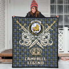Campbell Faded Tartan Crest Legend Gold Royal Premium Quilt