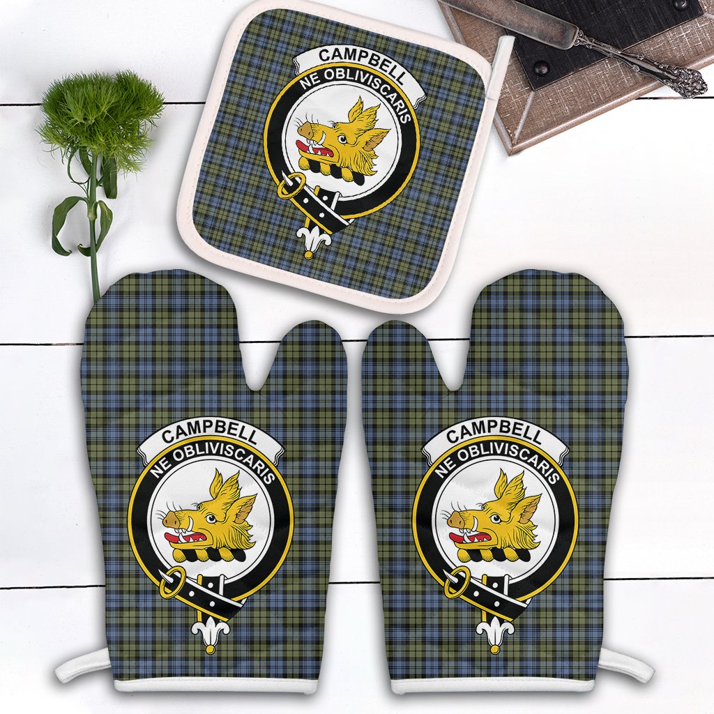 Campbell Faded Tartan Crest Oven Mitt And Pot Holder (2 Oven Mitts + 1 Pot Holder)