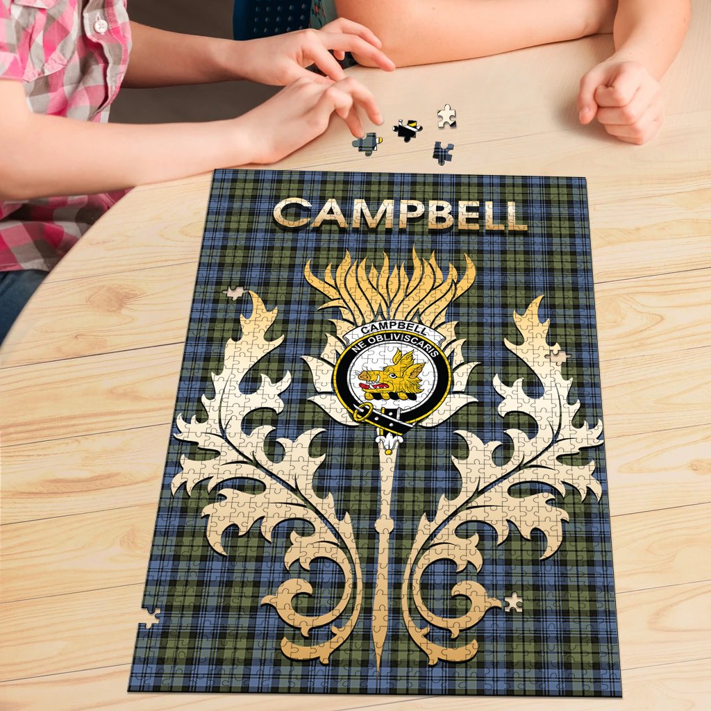 Campbell Faded Tartan Crest Thistle Jigsaw Puzzles