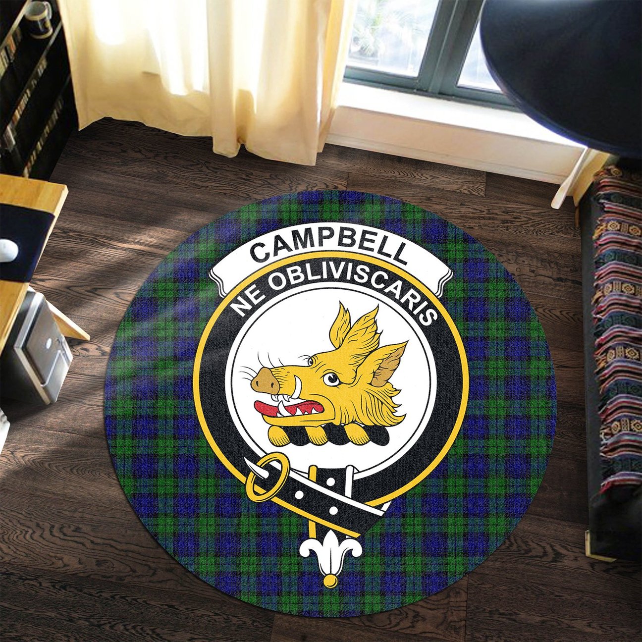 Campbell Modern Tartan Crest Round Rug