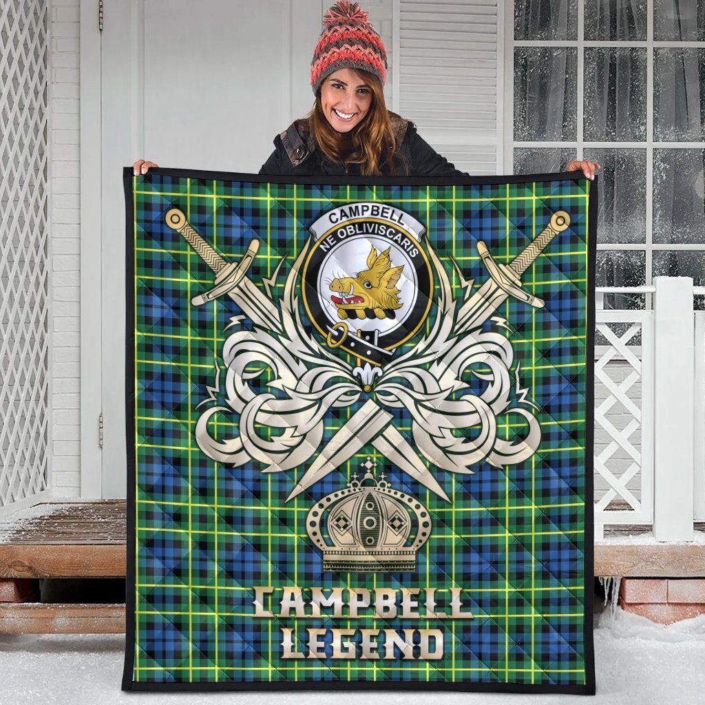 Campbell of Breadalbane Ancient Tartan Crest Legend Gold Royal Premium Quilt