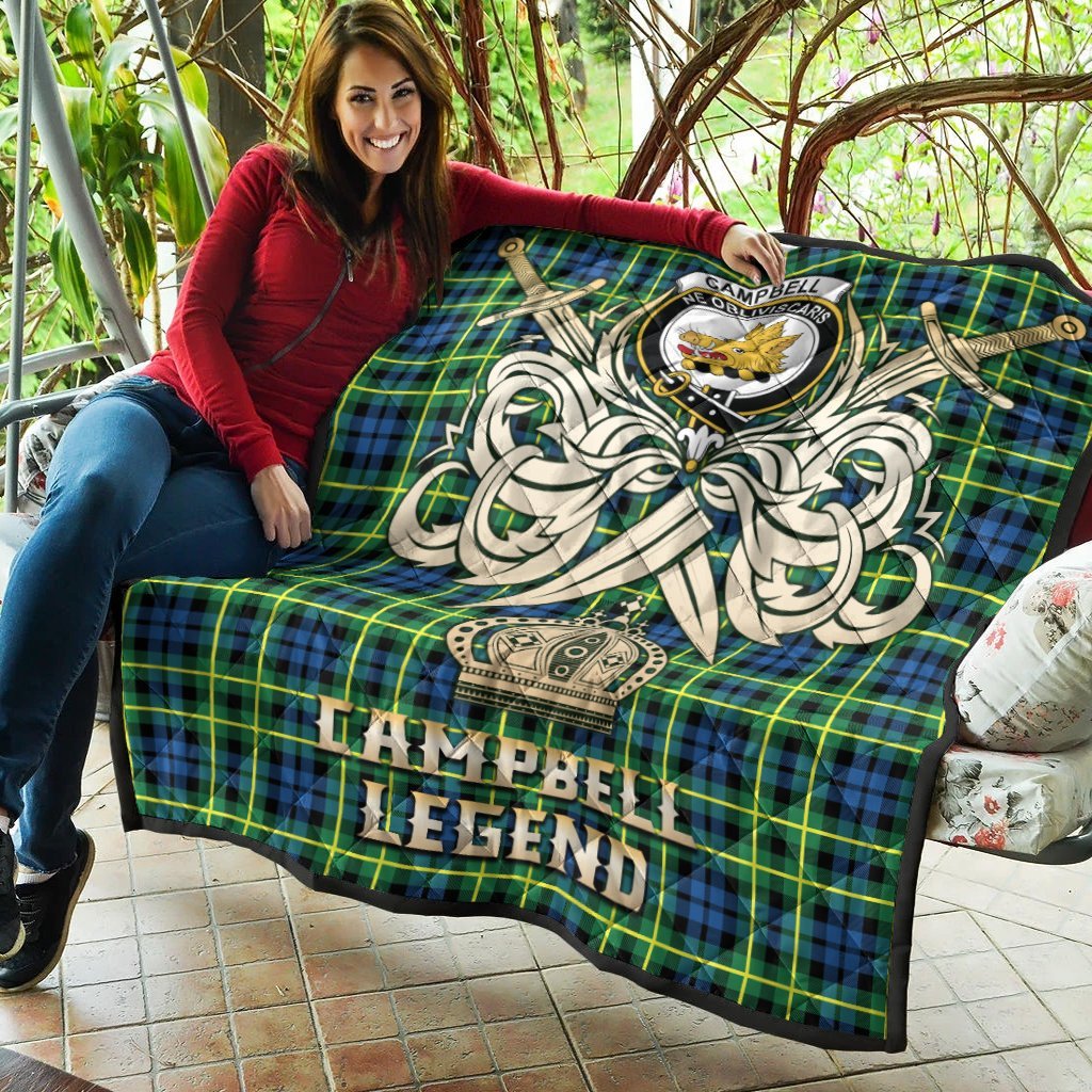 Campbell of Breadalbane Ancient Tartan Crest Legend Gold Royal Premium Quilt