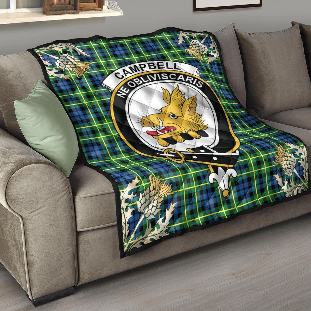 Campbell of Breadalbane Ancient Tartan Crest Premium Quilt - Gold Thistle Style