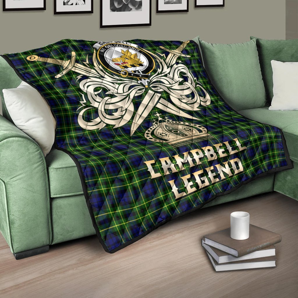 Campbell of Breadalbane Modern Tartan Crest Legend Gold Royal Premium Quilt