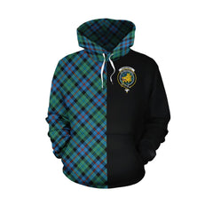 Campbell of Cawdor Ancient Tartan Hoodie Half of Me - Cross Style