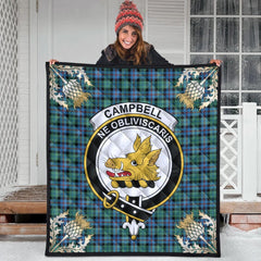 Campbell of Cawdor Ancient Tartan Crest Premium Quilt - Gold Thistle Style