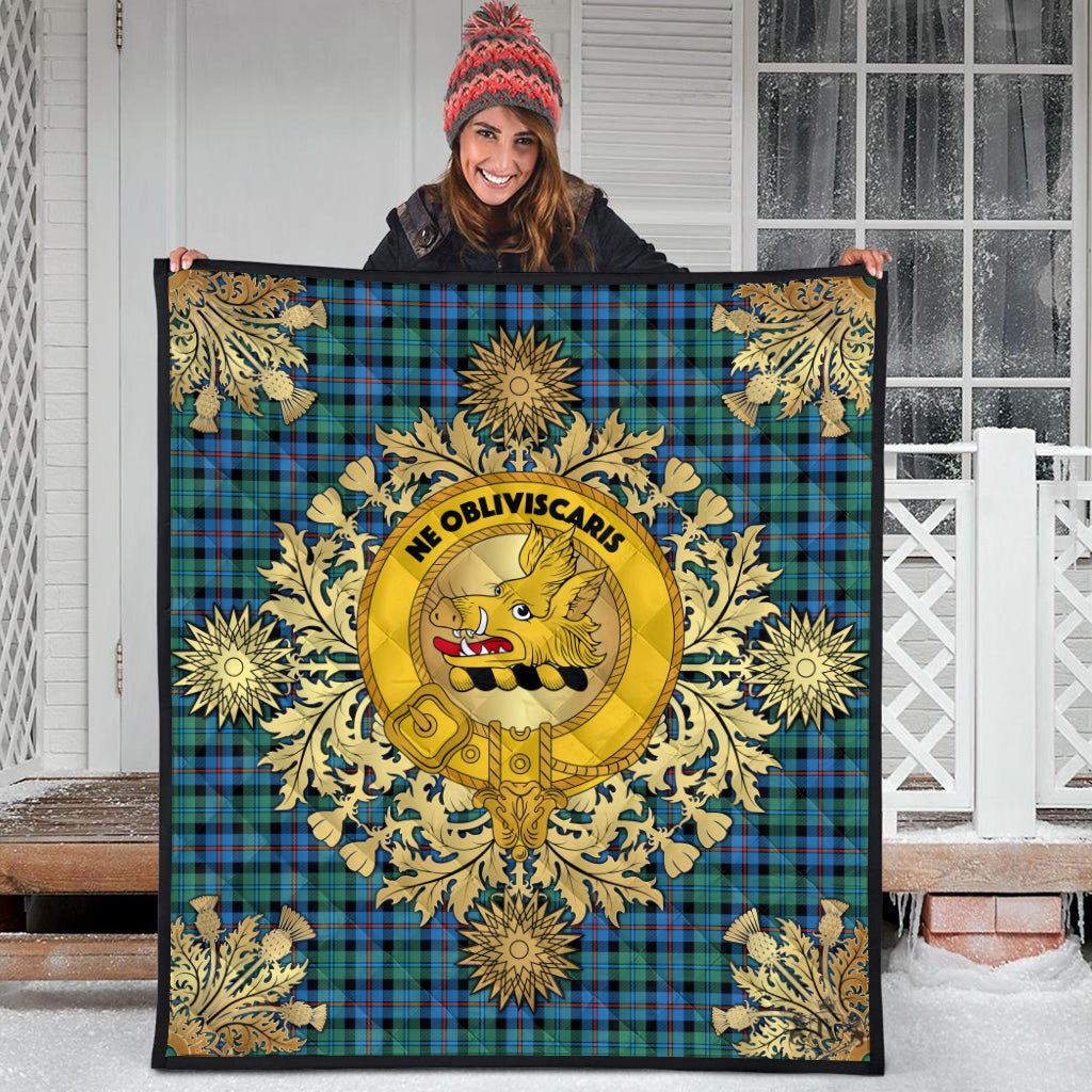 Campbell of Cawdor Ancient Tartan Crest Premium Quilt - Gold Thistle Style