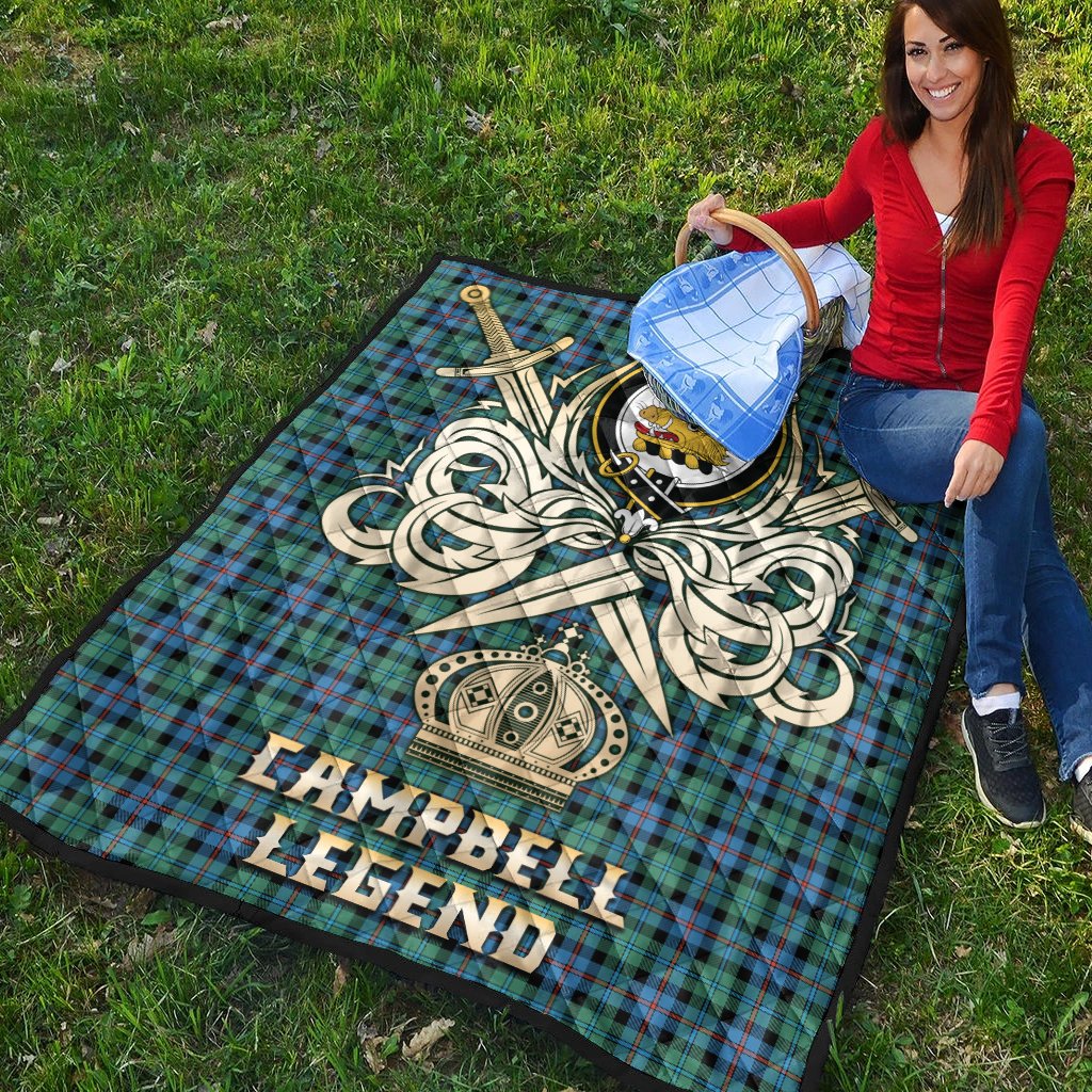 Campbell of Cawdor Ancient Tartan Crest Legend Gold Royal Premium Quilt