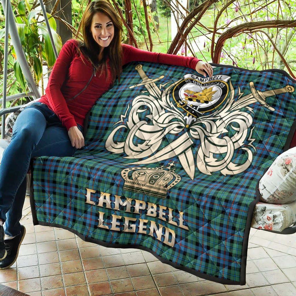 Campbell of Cawdor Ancient Tartan Crest Legend Gold Royal Premium Quilt